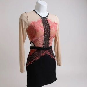 TOPSHOP Black Pink Nude Lace Midi Dress Size 6